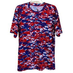 Badge Sport 100% Polyester T-Shirt Red - White - Blue Geometric All-over Print M